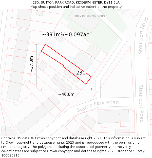 230, SUTTON PARK ROAD, KIDDERMINSTER, DY11 6LA: Plot and title map