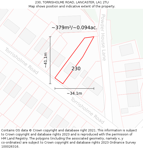 230, TORRISHOLME ROAD, LANCASTER, LA1 2TU: Plot and title map