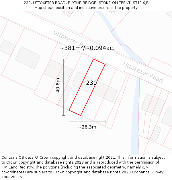 230, UTTOXETER ROAD, BLYTHE BRIDGE, STOKE-ON-TRENT, ST11 9JR: Plot and title map
