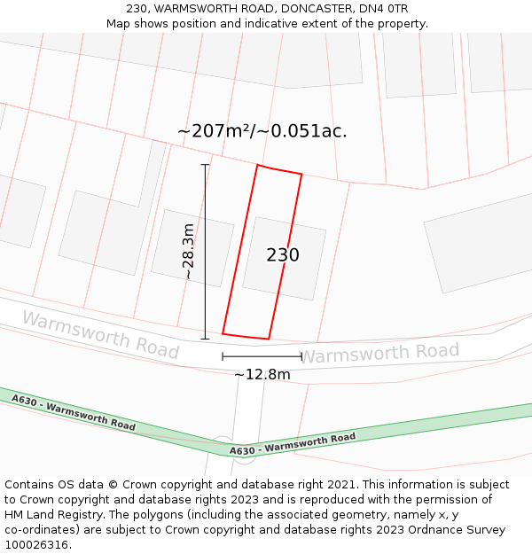 230, WARMSWORTH ROAD, DONCASTER, DN4 0TR: Plot and title map