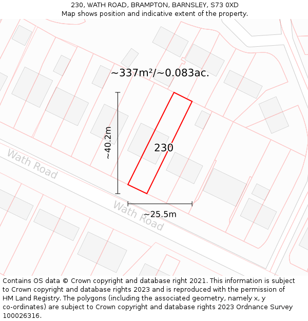 230, WATH ROAD, BRAMPTON, BARNSLEY, S73 0XD: Plot and title map