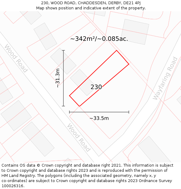 230, WOOD ROAD, CHADDESDEN, DERBY, DE21 4PJ: Plot and title map