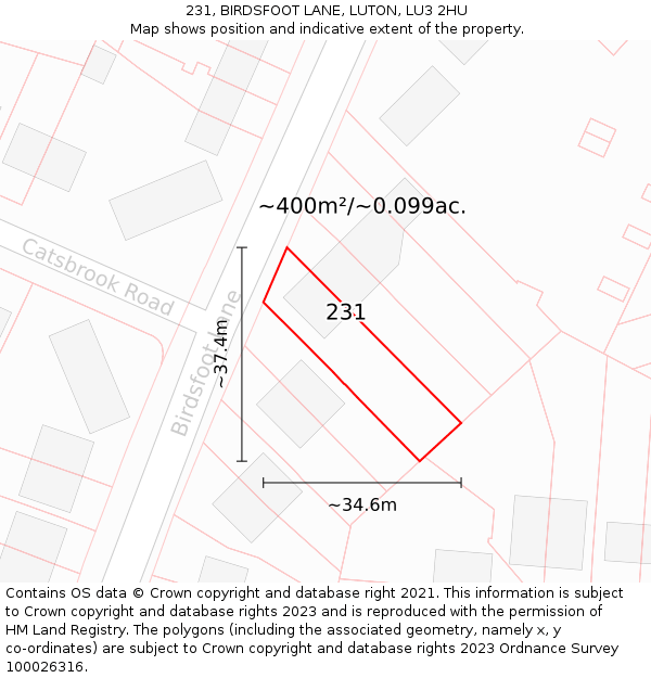 231, BIRDSFOOT LANE, LUTON, LU3 2HU: Plot and title map