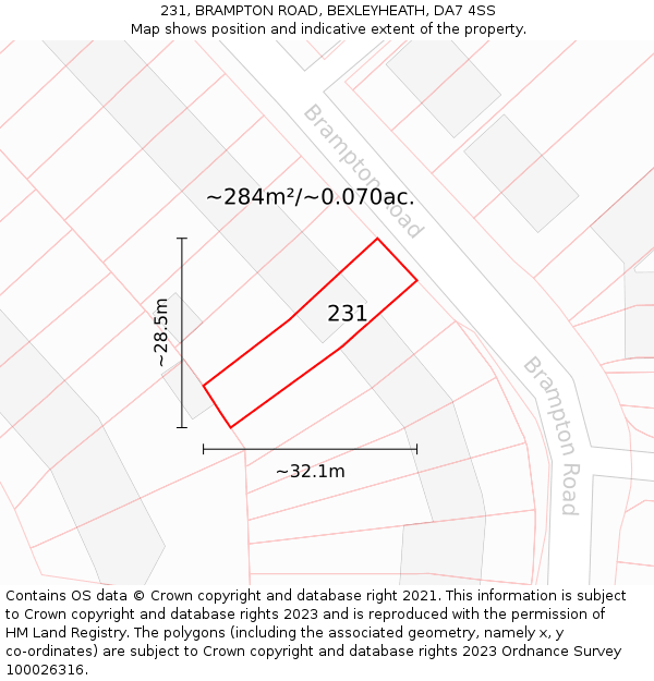 231, BRAMPTON ROAD, BEXLEYHEATH, DA7 4SS: Plot and title map