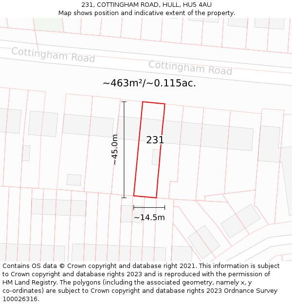 231, COTTINGHAM ROAD, HULL, HU5 4AU: Plot and title map