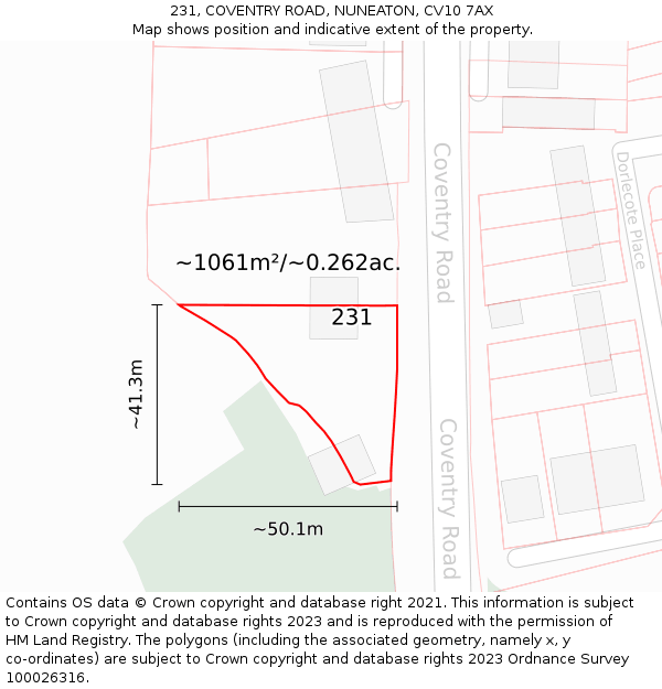 231, COVENTRY ROAD, NUNEATON, CV10 7AX: Plot and title map