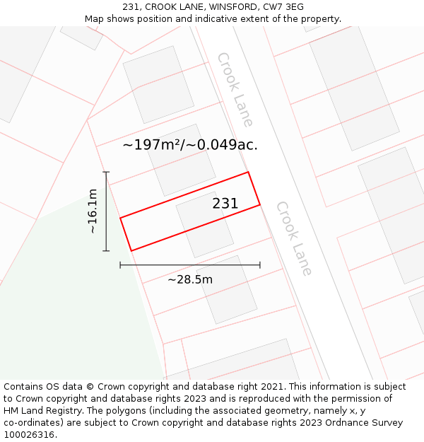 231, CROOK LANE, WINSFORD, CW7 3EG: Plot and title map