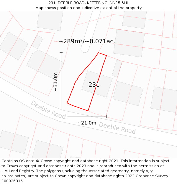231, DEEBLE ROAD, KETTERING, NN15 5HL: Plot and title map