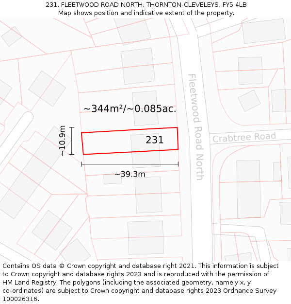 231, FLEETWOOD ROAD NORTH, THORNTON-CLEVELEYS, FY5 4LB: Plot and title map