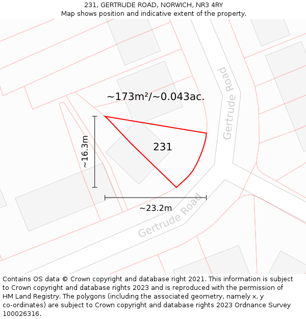 231, GERTRUDE ROAD, NORWICH, NR3 4RY: Plot and title map