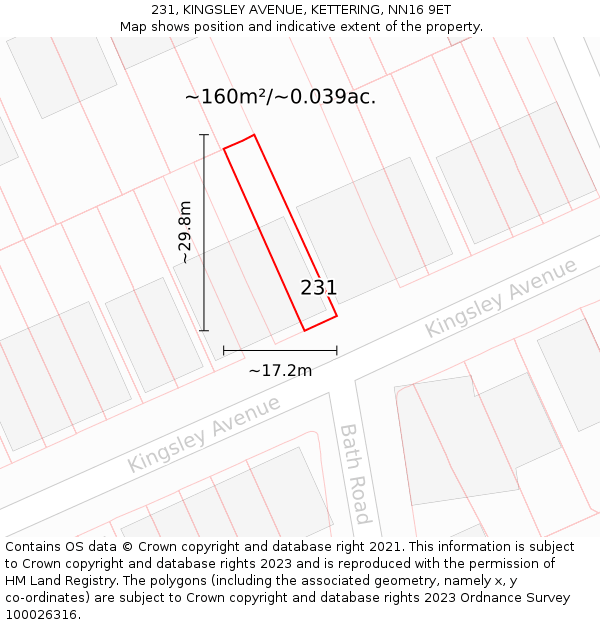 231, KINGSLEY AVENUE, KETTERING, NN16 9ET: Plot and title map
