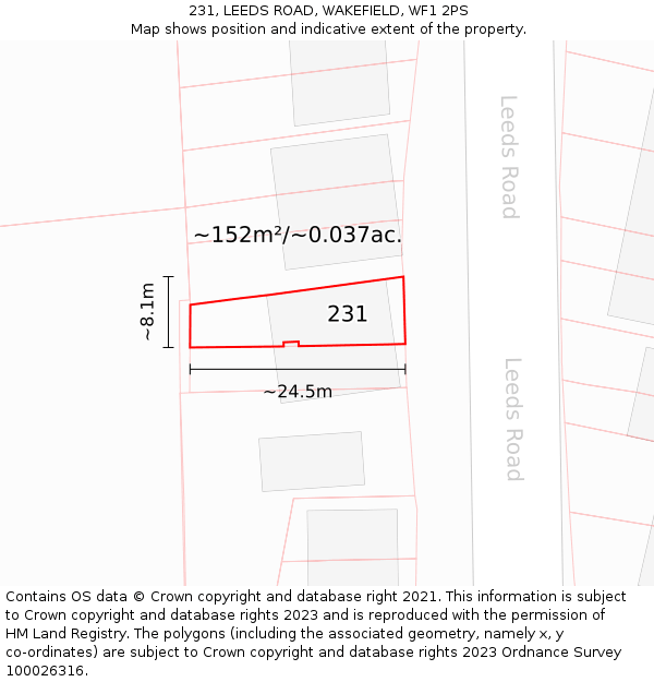 231, LEEDS ROAD, WAKEFIELD, WF1 2PS: Plot and title map