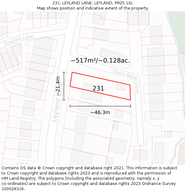 231, LEYLAND LANE, LEYLAND, PR25 1XL: Plot and title map