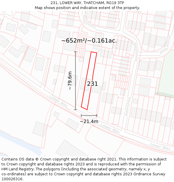 231, LOWER WAY, THATCHAM, RG19 3TP: Plot and title map