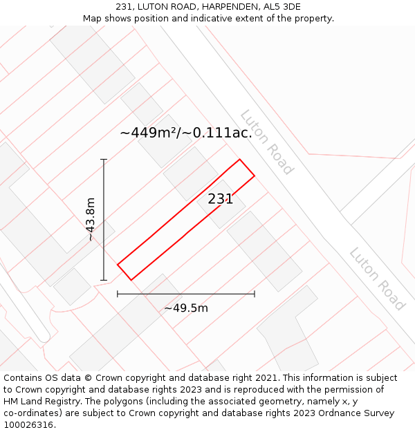 231, LUTON ROAD, HARPENDEN, AL5 3DE: Plot and title map
