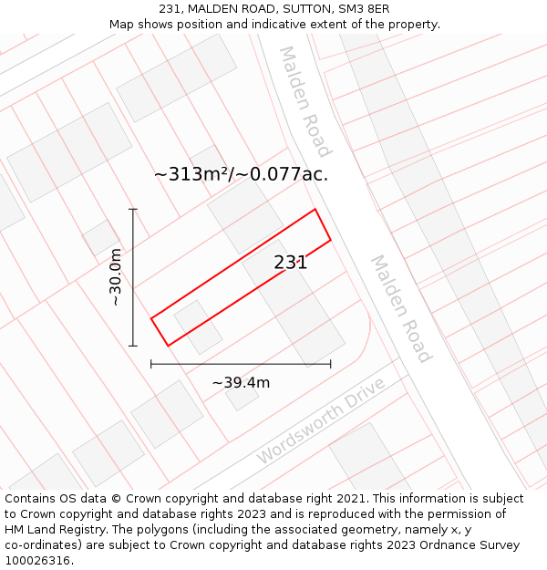 231, MALDEN ROAD, SUTTON, SM3 8ER: Plot and title map