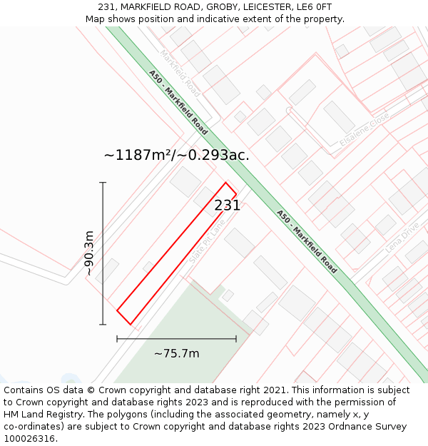 231, MARKFIELD ROAD, GROBY, LEICESTER, LE6 0FT: Plot and title map