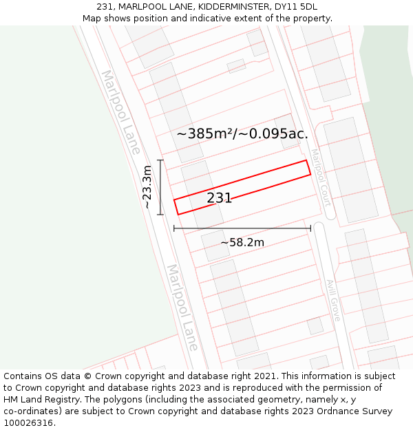 231, MARLPOOL LANE, KIDDERMINSTER, DY11 5DL: Plot and title map
