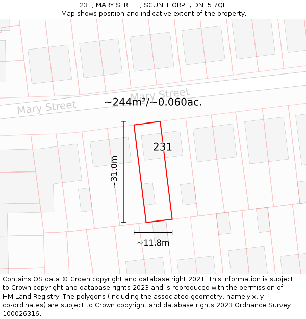 231, MARY STREET, SCUNTHORPE, DN15 7QH: Plot and title map