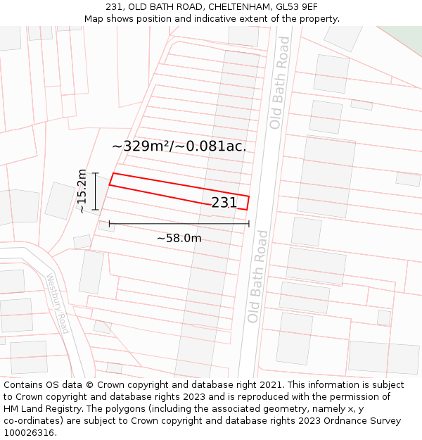 231, OLD BATH ROAD, CHELTENHAM, GL53 9EF: Plot and title map
