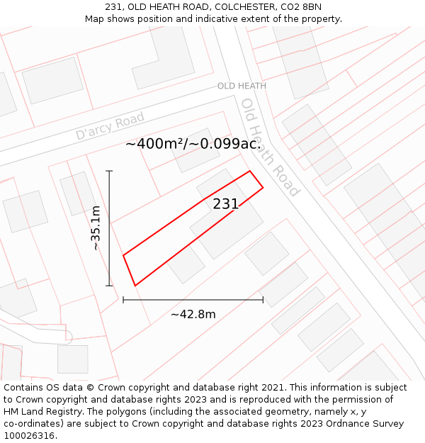 231, OLD HEATH ROAD, COLCHESTER, CO2 8BN: Plot and title map