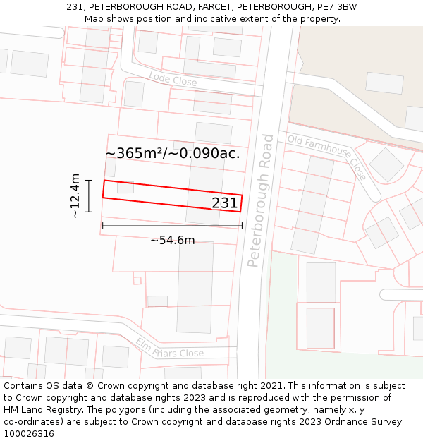 231, PETERBOROUGH ROAD, FARCET, PETERBOROUGH, PE7 3BW: Plot and title map