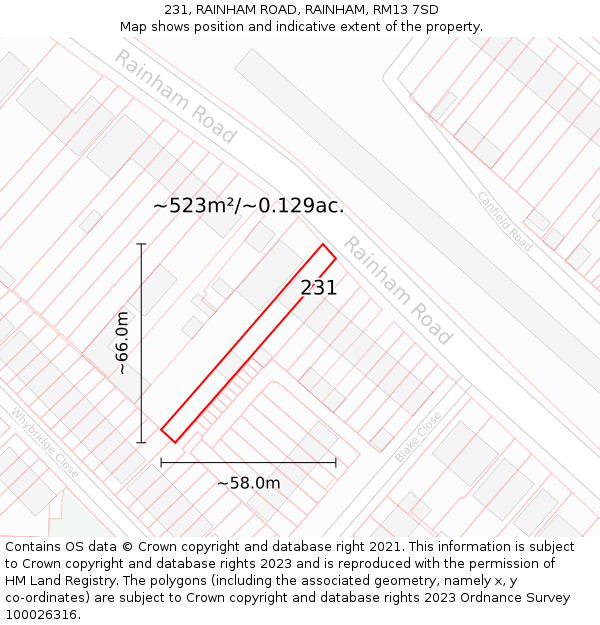 231, RAINHAM ROAD, RAINHAM, RM13 7SD: Plot and title map