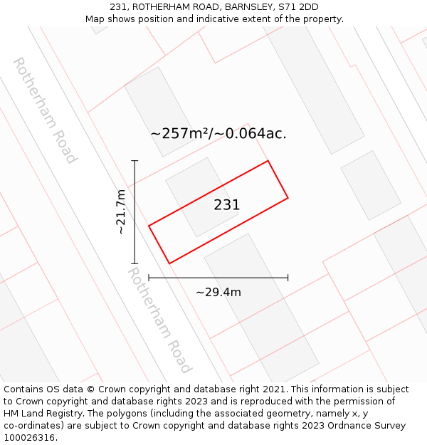 231, ROTHERHAM ROAD, BARNSLEY, S71 2DD: Plot and title map