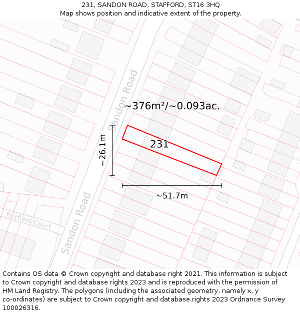 231, SANDON ROAD, STAFFORD, ST16 3HQ: Plot and title map