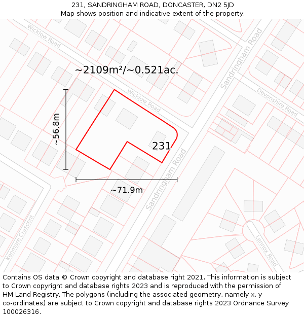 231, SANDRINGHAM ROAD, DONCASTER, DN2 5JD: Plot and title map