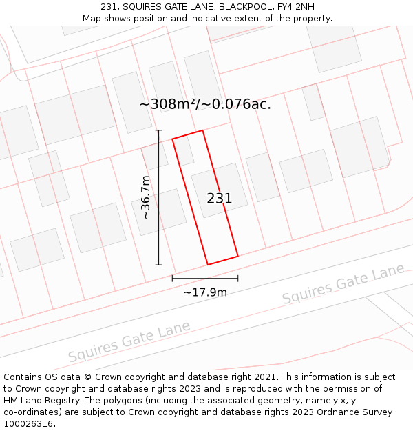 231, SQUIRES GATE LANE, BLACKPOOL, FY4 2NH: Plot and title map