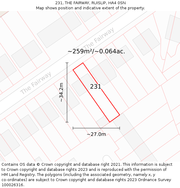 231, THE FAIRWAY, RUISLIP, HA4 0SN: Plot and title map