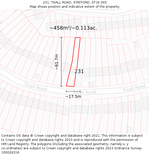 231, TIXALL ROAD, STAFFORD, ST16 3XS: Plot and title map