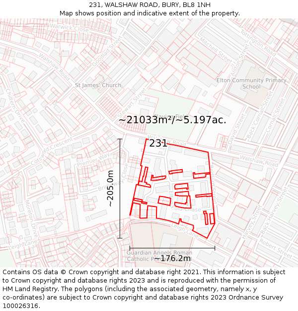 231, WALSHAW ROAD, BURY, BL8 1NH: Plot and title map
