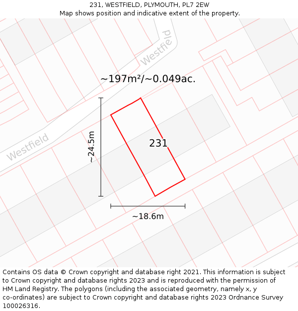231, WESTFIELD, PLYMOUTH, PL7 2EW: Plot and title map