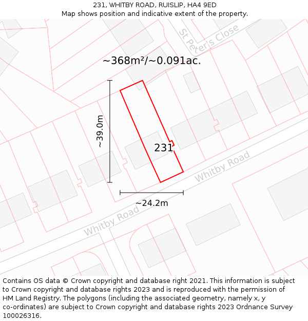 231, WHITBY ROAD, RUISLIP, HA4 9ED: Plot and title map