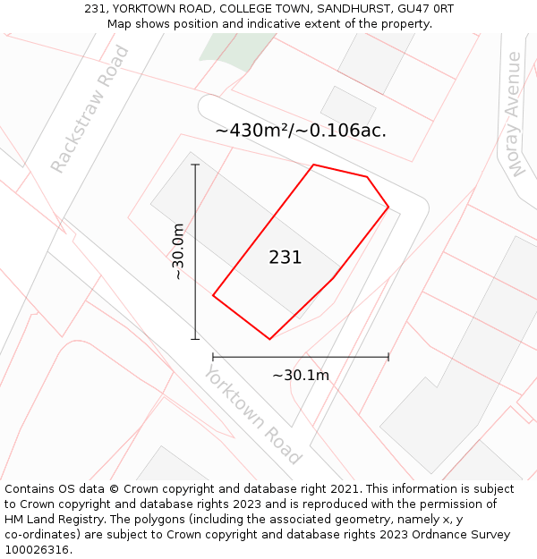 231, YORKTOWN ROAD, COLLEGE TOWN, SANDHURST, GU47 0RT: Plot and title map