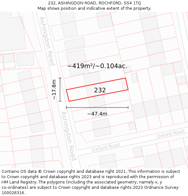232, ASHINGDON ROAD, ROCHFORD, SS4 1TQ: Plot and title map