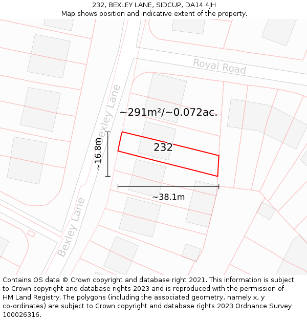 232, BEXLEY LANE, SIDCUP, DA14 4JH: Plot and title map