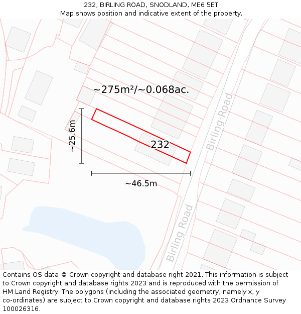 232, BIRLING ROAD, SNODLAND, ME6 5ET: Plot and title map