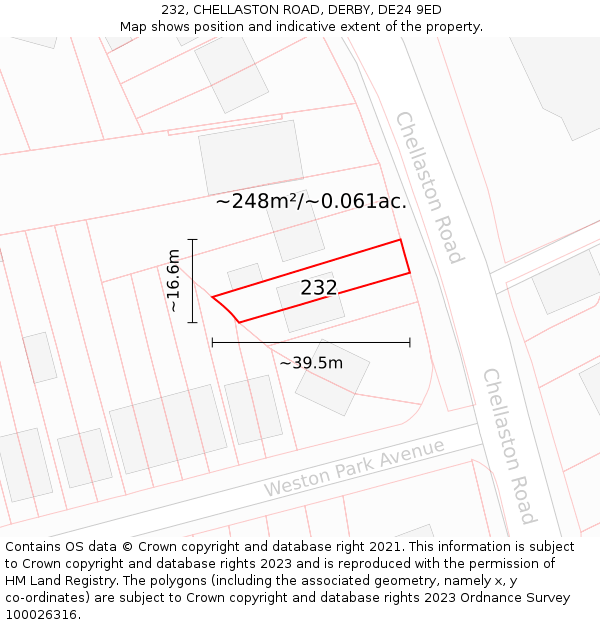 232, CHELLASTON ROAD, DERBY, DE24 9ED: Plot and title map