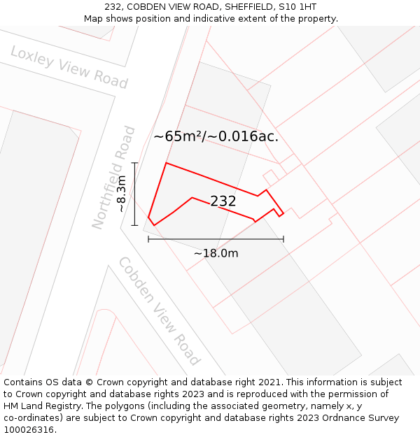 232, COBDEN VIEW ROAD, SHEFFIELD, S10 1HT: Plot and title map