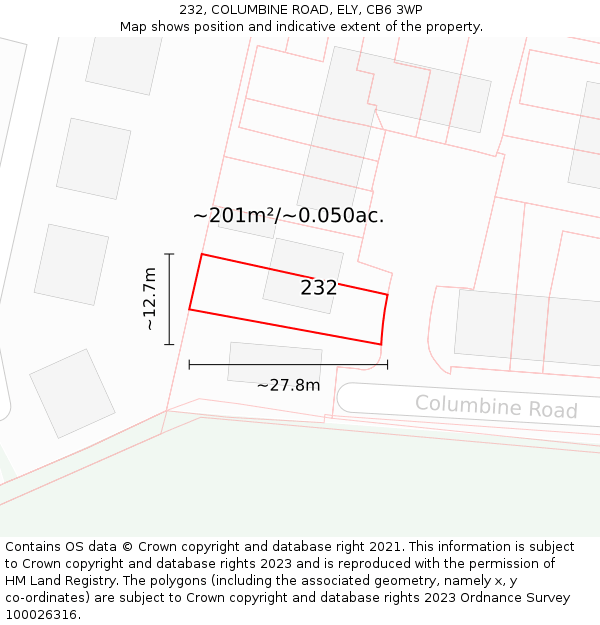 232, COLUMBINE ROAD, ELY, CB6 3WP: Plot and title map