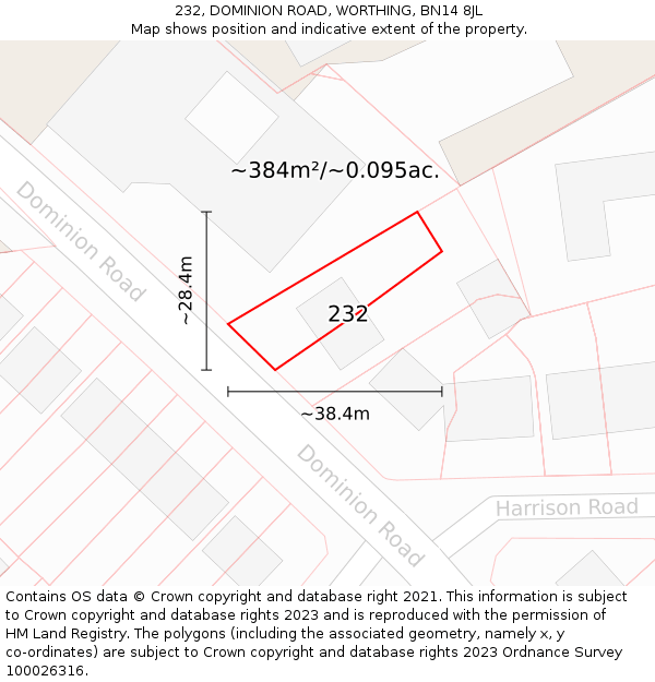 232, DOMINION ROAD, WORTHING, BN14 8JL: Plot and title map