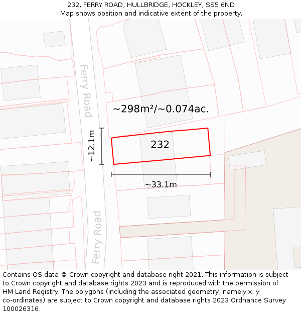 232, FERRY ROAD, HULLBRIDGE, HOCKLEY, SS5 6ND: Plot and title map