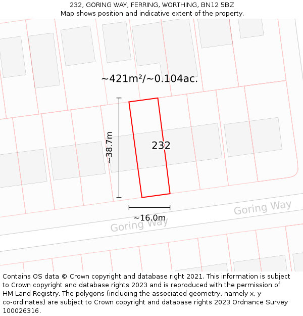 232, GORING WAY, FERRING, WORTHING, BN12 5BZ: Plot and title map