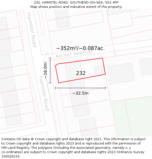 232, HAMSTEL ROAD, SOUTHEND-ON-SEA, SS2 4PP: Plot and title map