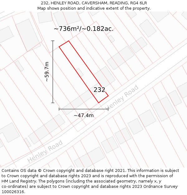 232, HENLEY ROAD, CAVERSHAM, READING, RG4 6LR: Plot and title map