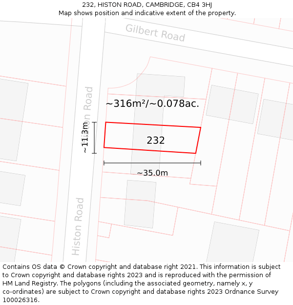 232, HISTON ROAD, CAMBRIDGE, CB4 3HJ: Plot and title map