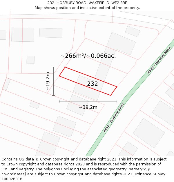 232, HORBURY ROAD, WAKEFIELD, WF2 8RE: Plot and title map